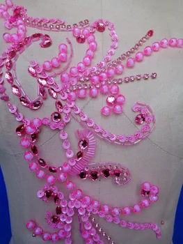 zbroh Nova e pura feitos à mão apliques de strass 42*25cm costurar em cristais rosa patches de guarnição para vestido acessórios de DIY 2