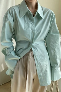 ZCSMLL coreano outono nicho estilo de design de lapela lado plissado single-breasted cintura fenda lateral, camisa de manga comprida mulheres 5