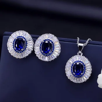 zlxgirl nupcial conjuntos de jóias Clássico azul Escuro zircônia cúbica de Noiva jóias senhoras conjunto de banquete