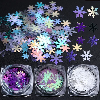 1 Caixa Holográfica do Natal, flocos de Neve Unhas de Paetês com Flocos de Nail Art 3D Glitter Laser AB Prata Paillette Manicure Decorações DX/XX