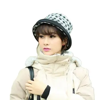 1 Pcs 2017 coreano Grade de Lã, Chapéus Para Mulheres Fedoras Outono Inverno Mantenha Quente Flanging Balde de chapéus 2 Cores 0