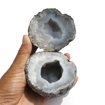 1 Peça De Boa Qualidade Natural Ágata Geodo De Cura Caixa De Cristal 0