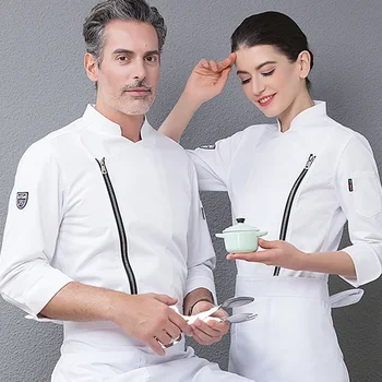 1 zíper gola Chef Uniformes Homens Mulheres Serviços de alimentação Cozinhar a Roupa Branca Blackfor promoção