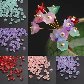 100 PEÇAS de Acrílico Bell Estame da Flor de Coração de Flor Cap DIY ornamentos Decorativos Material 12mm feitos a mão da Jóia Colar de Acessórios
