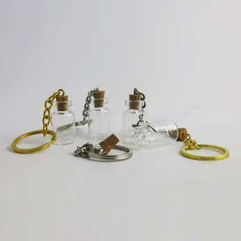 100 x 2ML Mini Garrafas de Vidro Chave de Cadeia Pingentes Pequenos que Desejam Garrafas Com Rolha do Frasco de Artes Frascos Para Pulseiras de Presentes