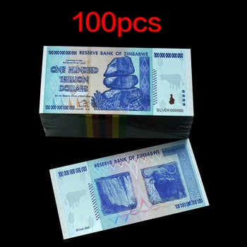 100pcs/monte Zimbábue de Cem Trilhões de Dólares de Prata Notas Uncurrency Dinheiro de Papel de Decoração de Casa de Lembranças