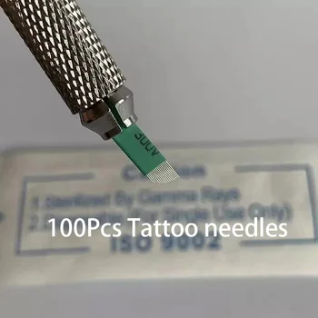 100Pcs Verde 12 14 16 18 Flex Microblading Lâminas Nano Agulhas de Tatuagem Pinos de Lâminas para 3D Maquiagem Sobrancelha Caneta Bordado Tebori
