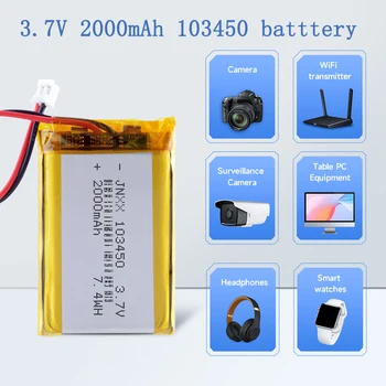 103450 Bateria Recarregável De 3,7 V 2000mAh Polímero de Lítio 103450 Bateria tjs PH de 2,0 mm 2 pinos plug Brinquedos para Câmeras GPS Bluetooth 0