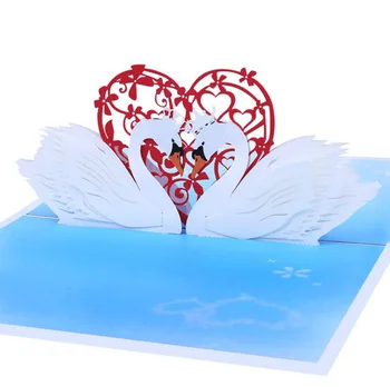 10pcs 3D Criativo Cisne Branco Casal No Céu Artesanal Origami, Kirigami Festa de Casamento, Cartões de Convite Greeding de Aniversário cartão Postal