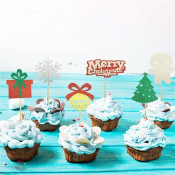10Pcs floco de Neve, Árvore de Natal, Caixa de Presente de Papel Cupcake Toppers de Decoração para uma Festa de Natal Véspera de Ano Novo Feliz Natal Bolo de artigos para Casa 0
