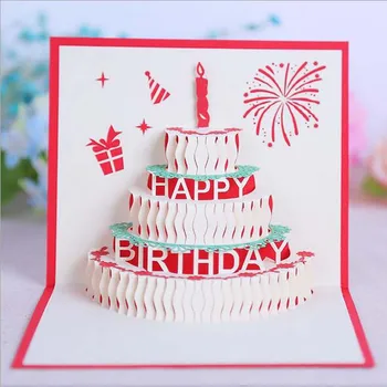 10Pcs/Lot Colorido bolo de aniversário 3D papel de escultura bênção cartão criativo aniversário de três dimensões cartão por atacado 0