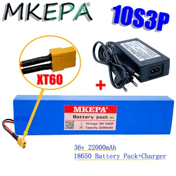 10S3P 36V22Ah 18650 bateria de lítio recarregável pack 10S3P 500W de potência de alta 22000mAh de grande capacidade com a BMS + XT60 plug+Carregador