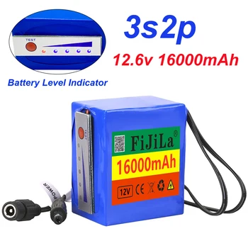 11.1 v/12,6 v lítio 18650 bateria 12v 3s2p bateria 16000mah luz indicadora de peixe detector de pesca submarina câmara 0