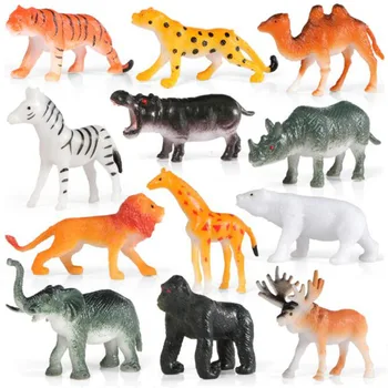 12Pc/set Plástico Zoo Animal Farm Figura Tigre, Leopardo Hipopótamo Girafa Crianças Brinquedo Lindo Animal de Brinquedos Para as Crianças do Presente 0