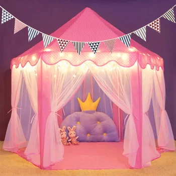 135x140cm Princesa Tenda Grande Espaço de Castelo de Fadas Tenda com a Luz da Estrela de Seqüência de caracteres Coloridos Bandeira para Crianças, Jogar Jogo de Teatro a Barraca 0