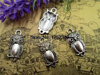 15pcs--owlcharms, Antigo Tibetano prata coruja Pingente Charme conector 26x16mm