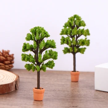 1Pc 1:12 Casa de bonecas em Miniatura de Árvore de Vasos de Planta, Plantas Verdes Modelo Pátio com Jardim Decoração Brinquedo