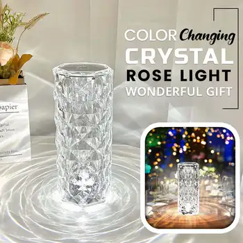 1PC de Cristal da Lâmpada da Luz da Noite de 16 Cores RGB Toque Lâmpada USB Romântico LED Rosa Candeeiros de Mesa para o Jantar de Festa Decoração Criativa Luz