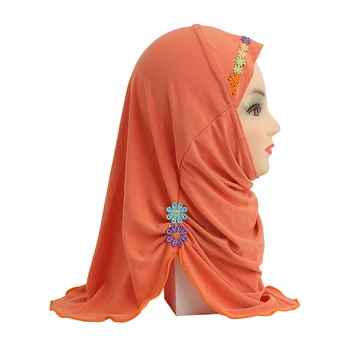 1PC Meninas Crianças Hijab Muçulmano Lenço de Ajuste 2-7 Anos de Idade Islâmica Árabe Xales, Cachecóis Flor Lenço na cabeça Turbante Caps Moda Headwrap 0