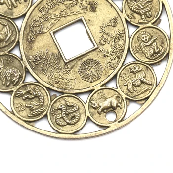 1Pcs Diâmetro de 4,5 cm de liga de Zinco Auspicioso Sorte do Zodíaco Chinês Feng Shui Moeda Amuleto De Boa Sorte Próspero Proteção 2
