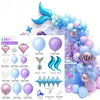 1Set Cauda de Sereia Balão Garland Arco Sereia Tema de Festa de Aniversário, Decorações de Suprimentos Sob o Mar Pequena Sereia Balões