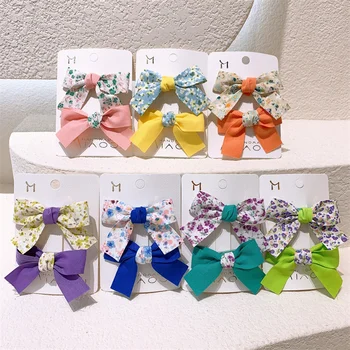 2 Pcs Moda de Nova Menina Princesa Grampos Cocar de coreano para Crianças Doce Floral de Tecido Arco bico de pato Clipe de Acessórios para o Cabelo 0