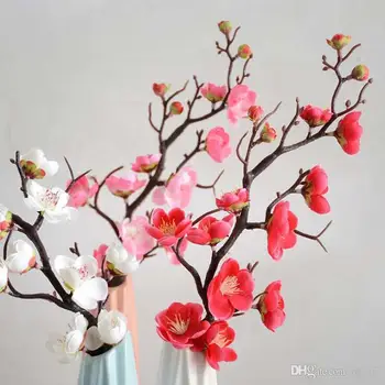 200pcs Ameixa Cereja Floresce de Seda, Flores Artificiais de Plástico Tronco da Árvore de Sakura Ramo Mesa de Casa de Decoração de Casamento, Decoração Grinalda