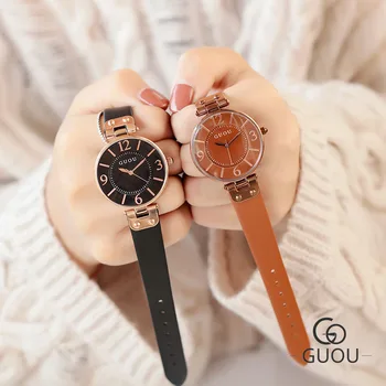 2019 Lazer Simples Relógio De Senhoras Coreano Moda Digital Mostrador Redondo De Couro Pulseira Relógio De Quartzo G8213 0