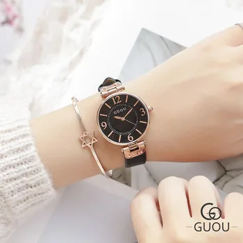 2019 Lazer Simples Relógio De Senhoras Coreano Moda Digital Mostrador Redondo De Couro Pulseira Relógio De Quartzo G8213 3