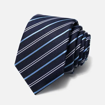 2020 Marca Nova Moda dos Homens de Alta Qualidade 7CM Listrado Azul Zíper Gravata de Negócios Trabalho Formal Terno Gravata para os Homens, com Caixa de Presente 1