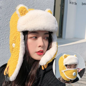 2020 novas ouvido cordeiro de cabelo Lei Feng chapéu de mulheres de outono e inverno frio-a prova de chapéu além de veludo quente e o vento-prova máscara de tampa de ouvido 3