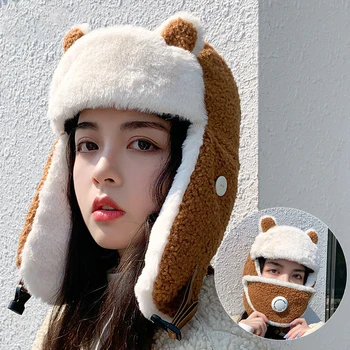 2020 novas ouvido cordeiro de cabelo Lei Feng chapéu de mulheres de outono e inverno frio-a prova de chapéu além de veludo quente e o vento-prova máscara de tampa de ouvido 4