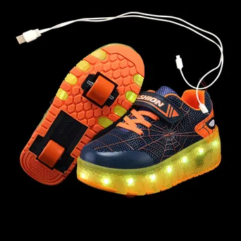 2021 Novo 28 a 40 Carregamento USB Crianças Tênis Com Rodas de 2 Meninas Meninos Diodo emissor de Sapatos de Crianças Tênis Com Rodas de Roller Skate Sapatos