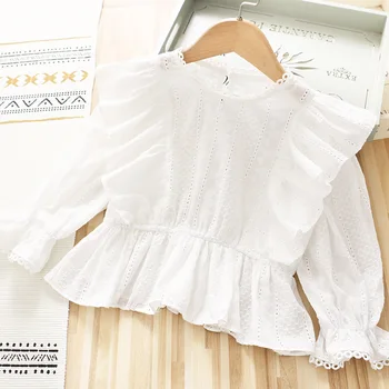 2021 novo Bebê Meninas de Algodão branco soild completa de Camisas de Bonito Crianças Blusa Roupas
