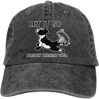2021 Verão de impressão nova Best-seller de Boston Terrier Yoga Unisex Chapéus de Cowboy Esporte de Jeans, Chapéu de Moda Boné Preto para unisex