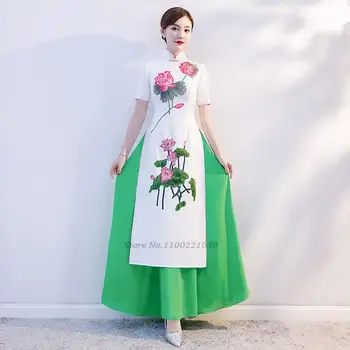 2022 aodai tradicional vietnã cheongsam vestido retro bordado de flores vintage qipao nacional ao dai vestido de festa elegante qipao 0