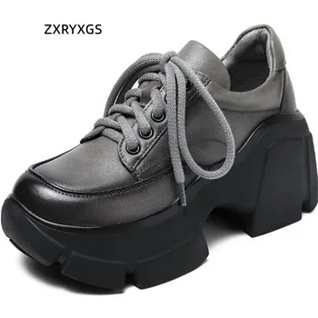 2022 de Alta Qualidade em Couro Genuíno Sapatos de Plataforma Aumento da Altura de Sapatos de Cunhas de Salto Alto Temperamento da Mulher Tendência de Sapatos 0