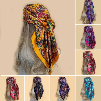 2022 Lenço de Seda 90x90cm Marca de Luxo Designer de Cabelo da Cabeça de Impressão, Grande Lenço Hijab Xale Mulheres Bandana de Foulard Silenciador de Moldar 1
