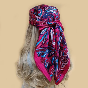 2022 Lenço de Seda 90x90cm Marca de Luxo Designer de Cabelo da Cabeça de Impressão, Grande Lenço Hijab Xale Mulheres Bandana de Foulard Silenciador de Moldar 4