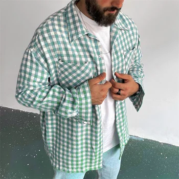 2022 nova primavera camisa xadrez homens casual Streetwear masculino camisas manga longa Marca de Moda de vestuário para homem 3