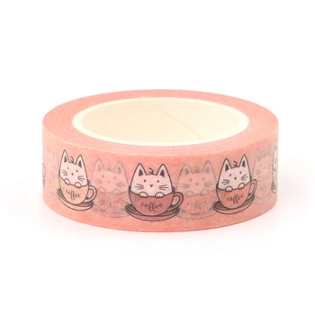 2022 NOVO 10pcs/Lot 15mm*10m Decorativos Xícara de Café Gato Washi Tape Scrapbooking Fita Adesiva de material de Escritório máscara de washi tape