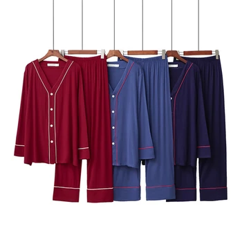2022 Novo Pijama Mulheres Modal Marca de Luxo de Dormir Gordura Aumentar Casaquinho de manga comprida Solta Casa Simples Serviço de Pijamas
