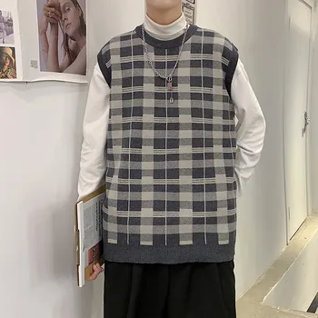2022 primavera Hong Kong estilo camisola colete colete de tricô estilo unissex homens e mulheres com o mesmo estilo de casal 3