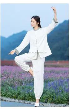 2022 roupa de cama de algodão casual duas peças chinesas estilos vintage mulheres top de perna larga calças conjunto de tang terno manto orientale retro zen terno 4