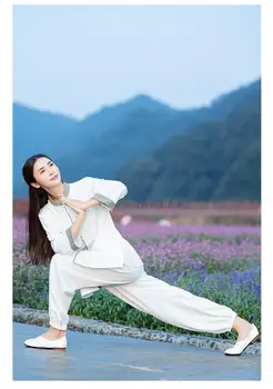 2022 roupa de cama de algodão casual duas peças chinesas estilos vintage mulheres top de perna larga calças conjunto de tang terno manto orientale retro zen terno 5
