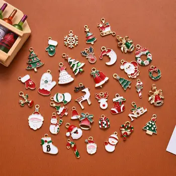 38PCS Misto de Natal Encantos Esmalte Pingentes de Enfeites de Decoração de Árvore de Pulseira, Brincos, Colar de Jóias de DIY 0