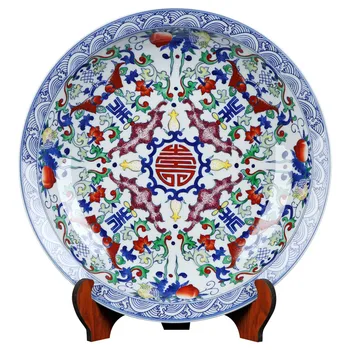 40CM de Diâmetro Clássico Chinês Grande Antiguidades, Decoração a Azul e a Branca da Porcelana do Prato a Decoração da Arte do Prato Redondo