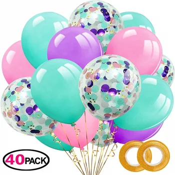 42pcs Unicórnio Sereia Balões de Látex Confete Balões de Luz cor-de-Rosa Púrpura Balões para Unicórnio Sereia Festas de Aniversário, Decoração