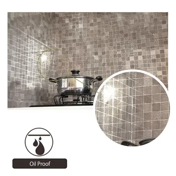 45x200cm Impermeável Mosaico Folha de Alumínio Auto-adhensive Anti Óleo de Cozinha, papel de Parede Resistência ao Calor DIY Adesivo de Parede