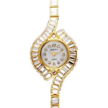50% de desconto Relógio de Cristal para as mulheres Brancas e Cor de Ouro Moda de Forma Oval Pedras Relógios 0